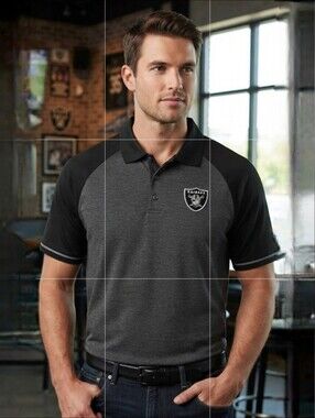 NFL Las Vegas Raiders Men's Performance Polo Shirt Black Gray Team Apparel Large